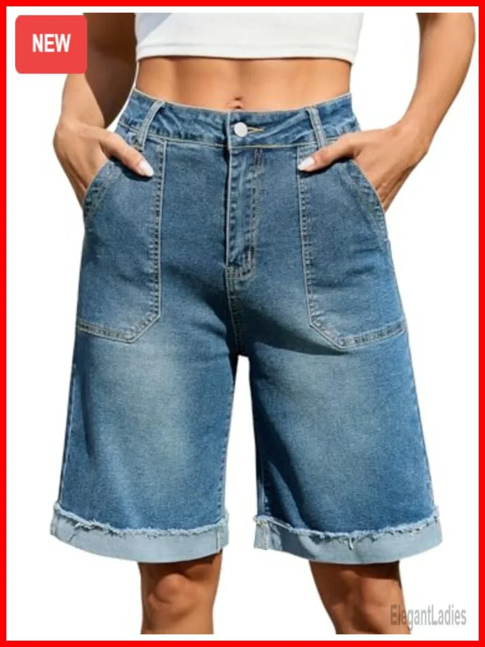 Bermuda Jean Shorts High Waisted Knee Length Denim Jorts